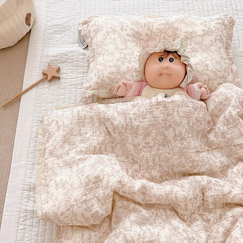 BuLuTu Cotton Muslin Blanket for Toddler Girls Boys Rabbit Pattern Baby Quilted Blanket Lightweight Soft Toddler Comforter Quilt for All Seasons, Forest Pattern, 47"x59", No Pillow - Image 1